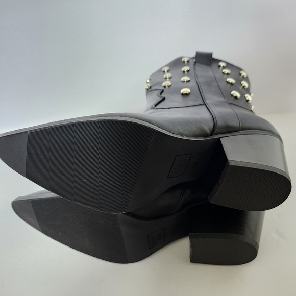 NEW Time & Tru Black Studded Cowboy Boots Womens 9 10 - Picture 8 of 12